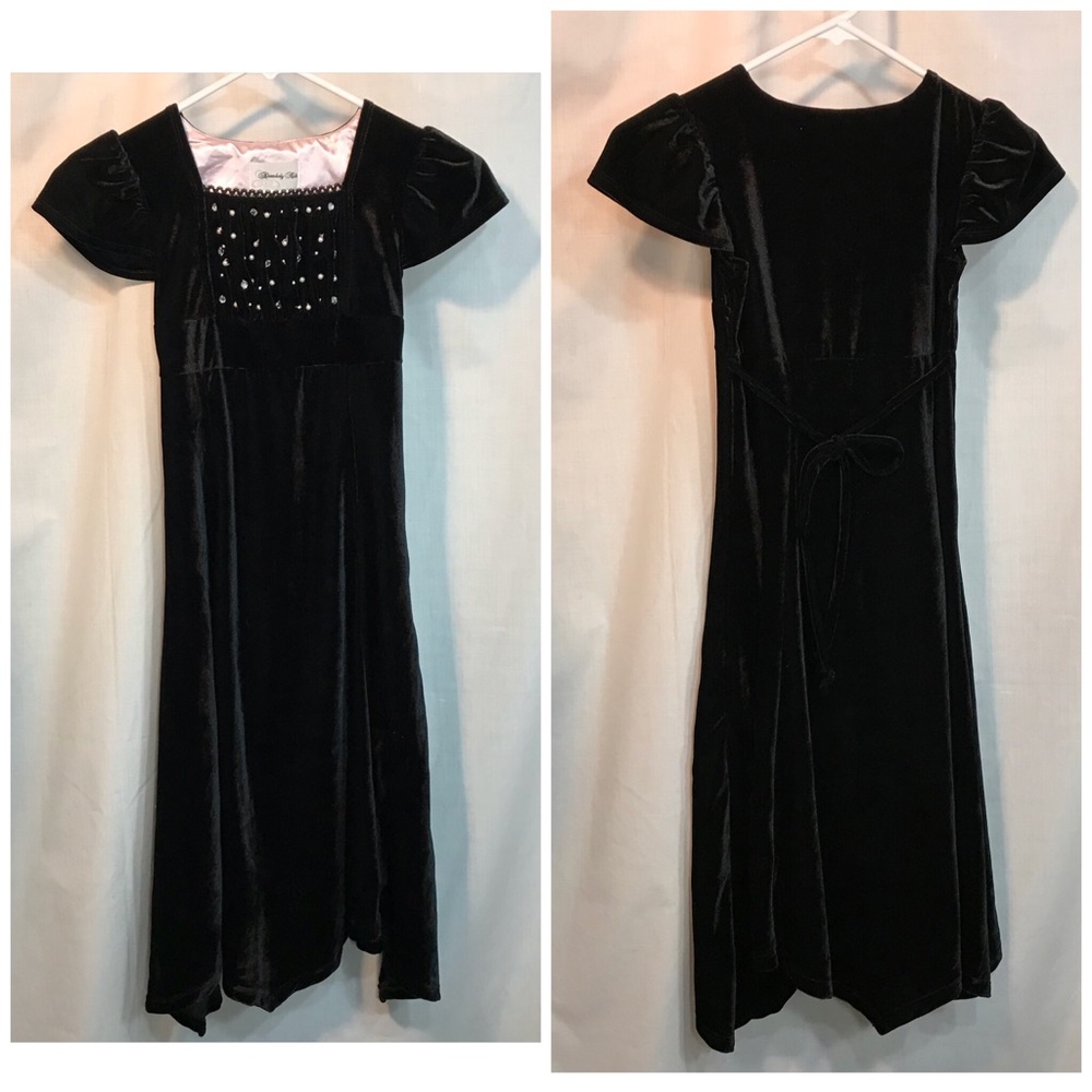 Girls Long Dress Beaded Black Velvet Handkerchief